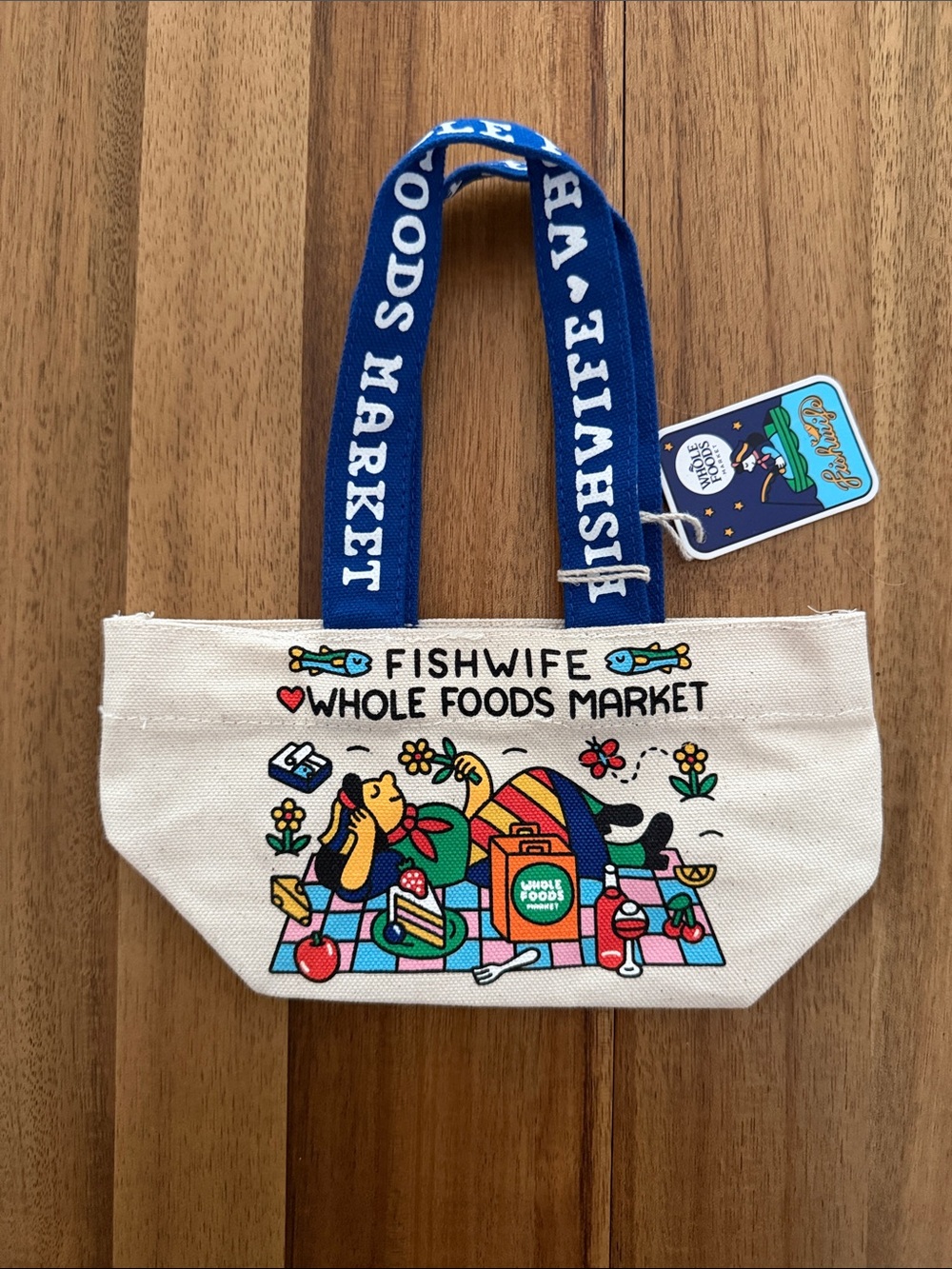 Whole Foods Market Fishwife Blue-Handled Canvas Tote Bag